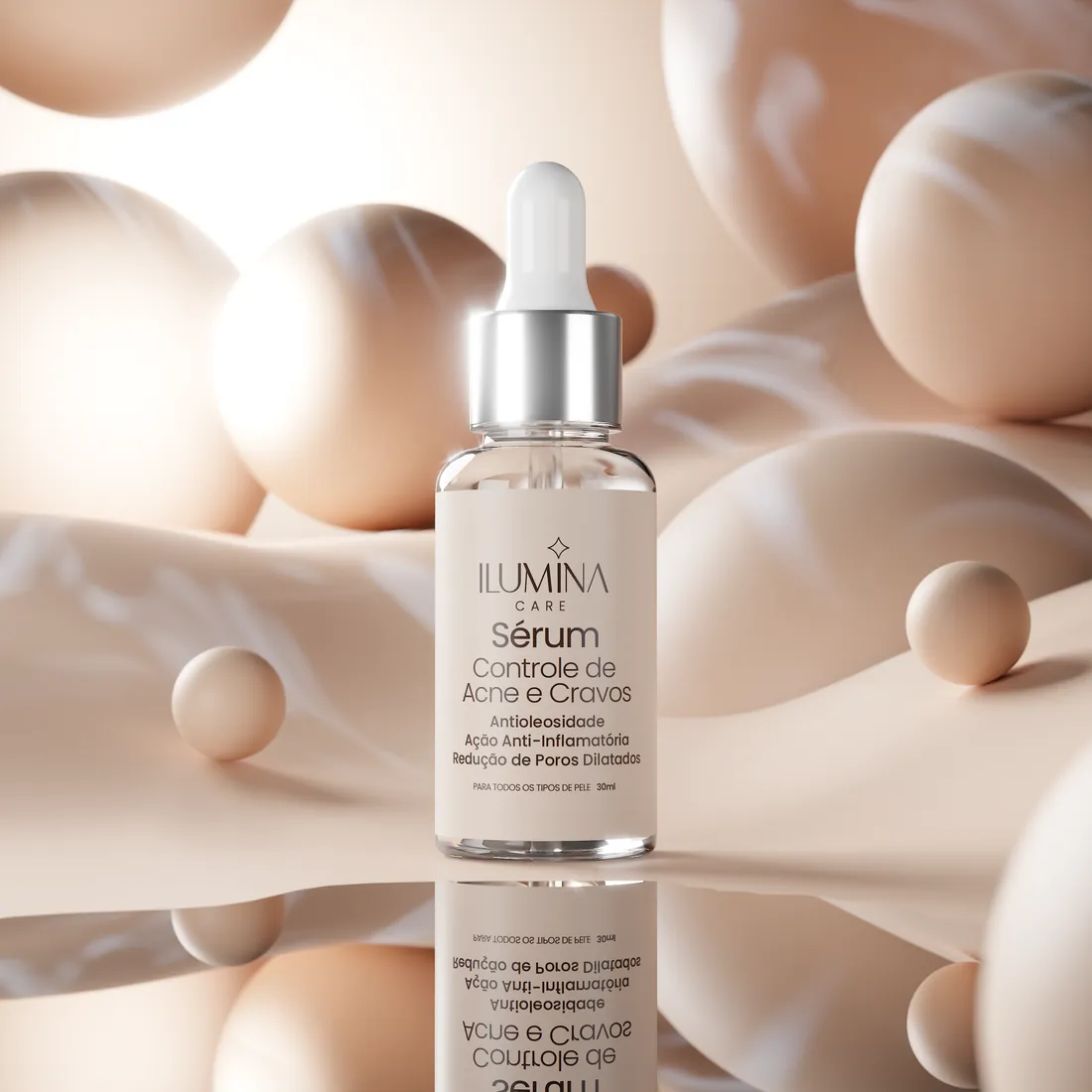 Sérum Antiacne e Controle de Cravos em cena de esferas
