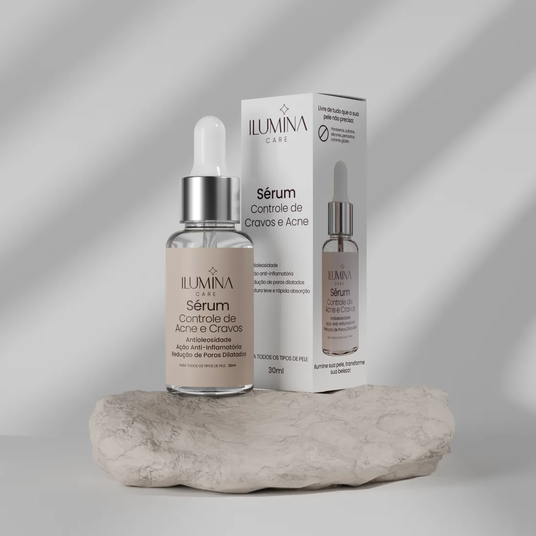 Sérum Antiacne e Controle de Cravos sobre pedra clara