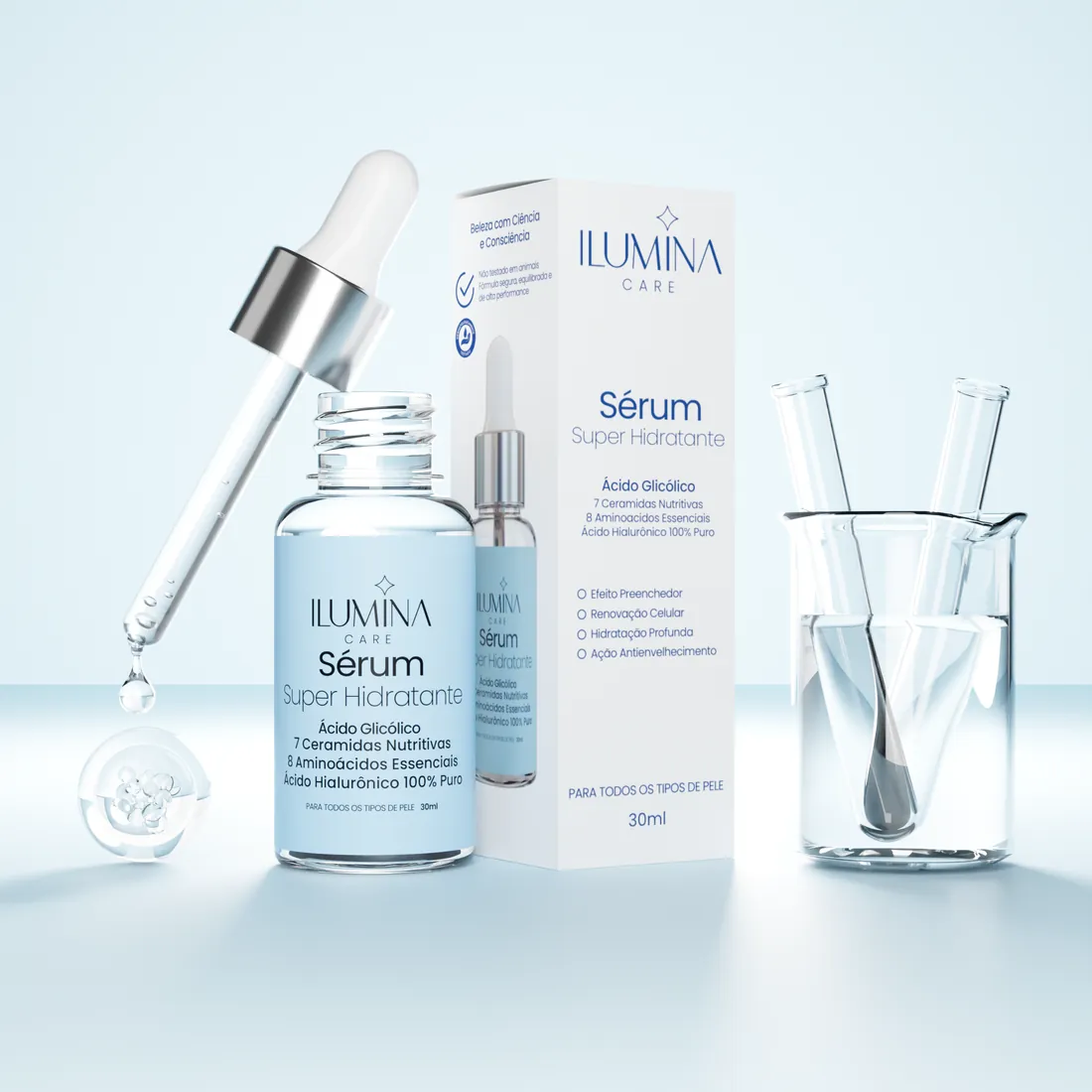 Conta-gotas do Sérum Super Hidratante ao lado da caixa