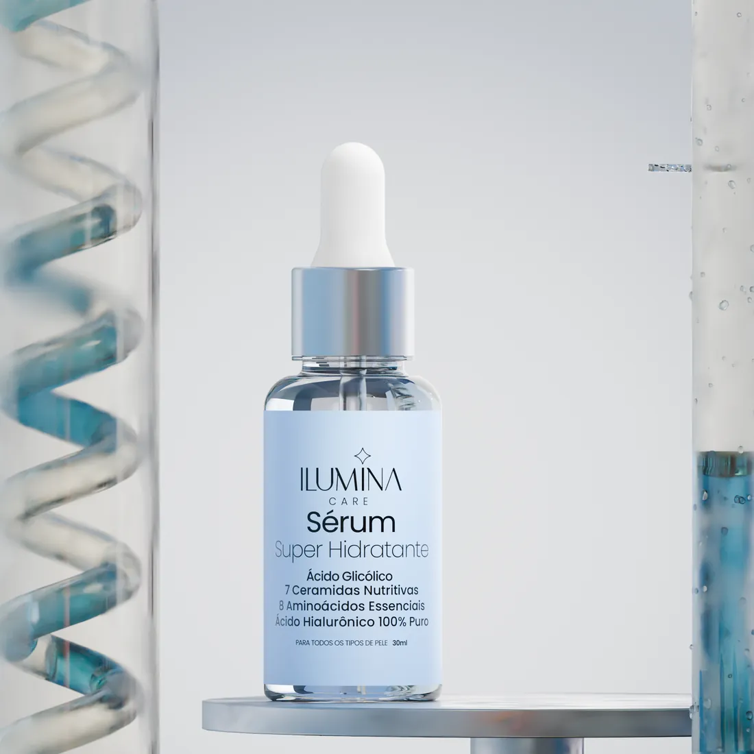 Sérum Super Hidratante em cena de vidro azul