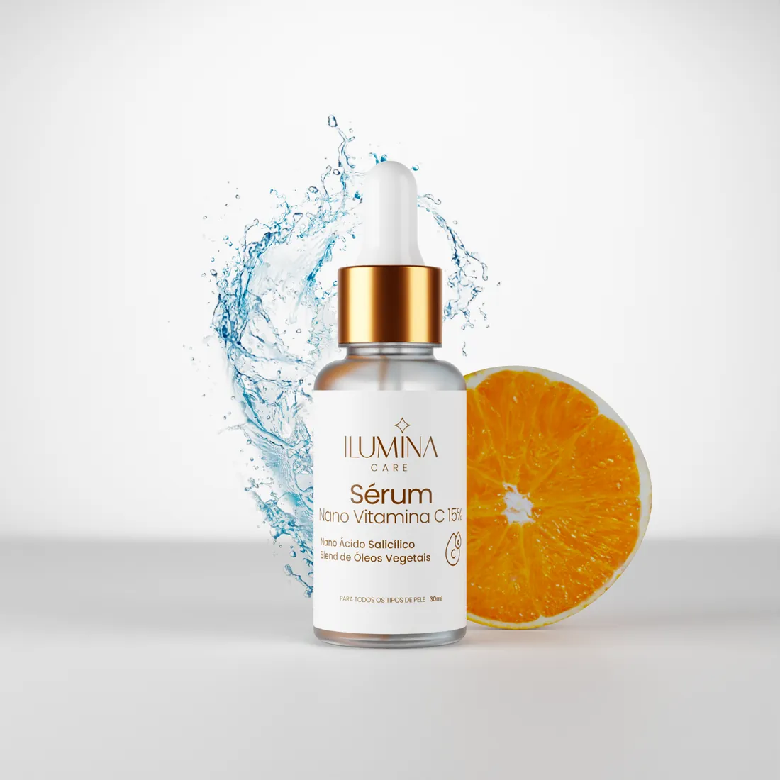 Sérum Nano Vitamina C 15% com respingo de água
